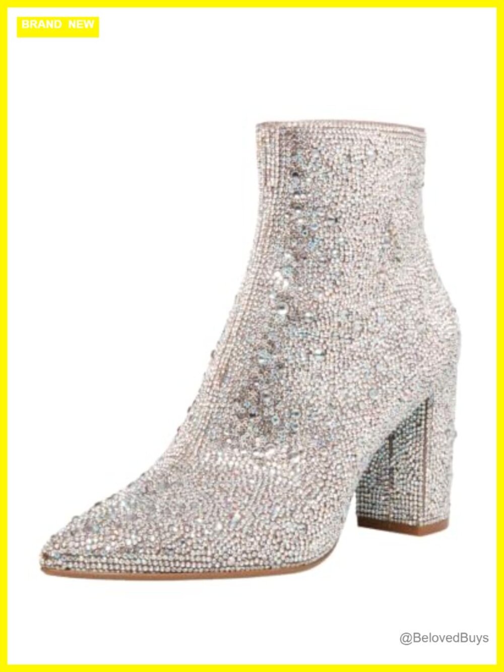 Rhinestone Pointed Toe Ankle Bootie with Block Heel & Side Zip